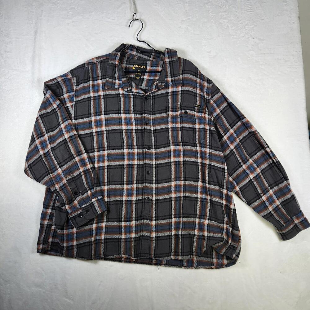 Stanley 3XL Gray Plaid Flannel Shirt Button Up Workwear Rugged Outdoor‎ Layer